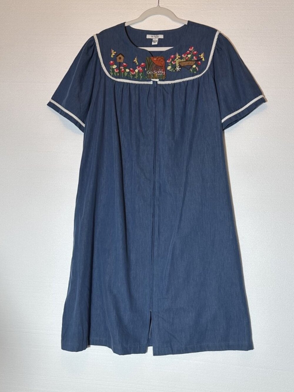 Go Softly NEW Cotton Chambray Patio House Dress XL Embroidered Garden